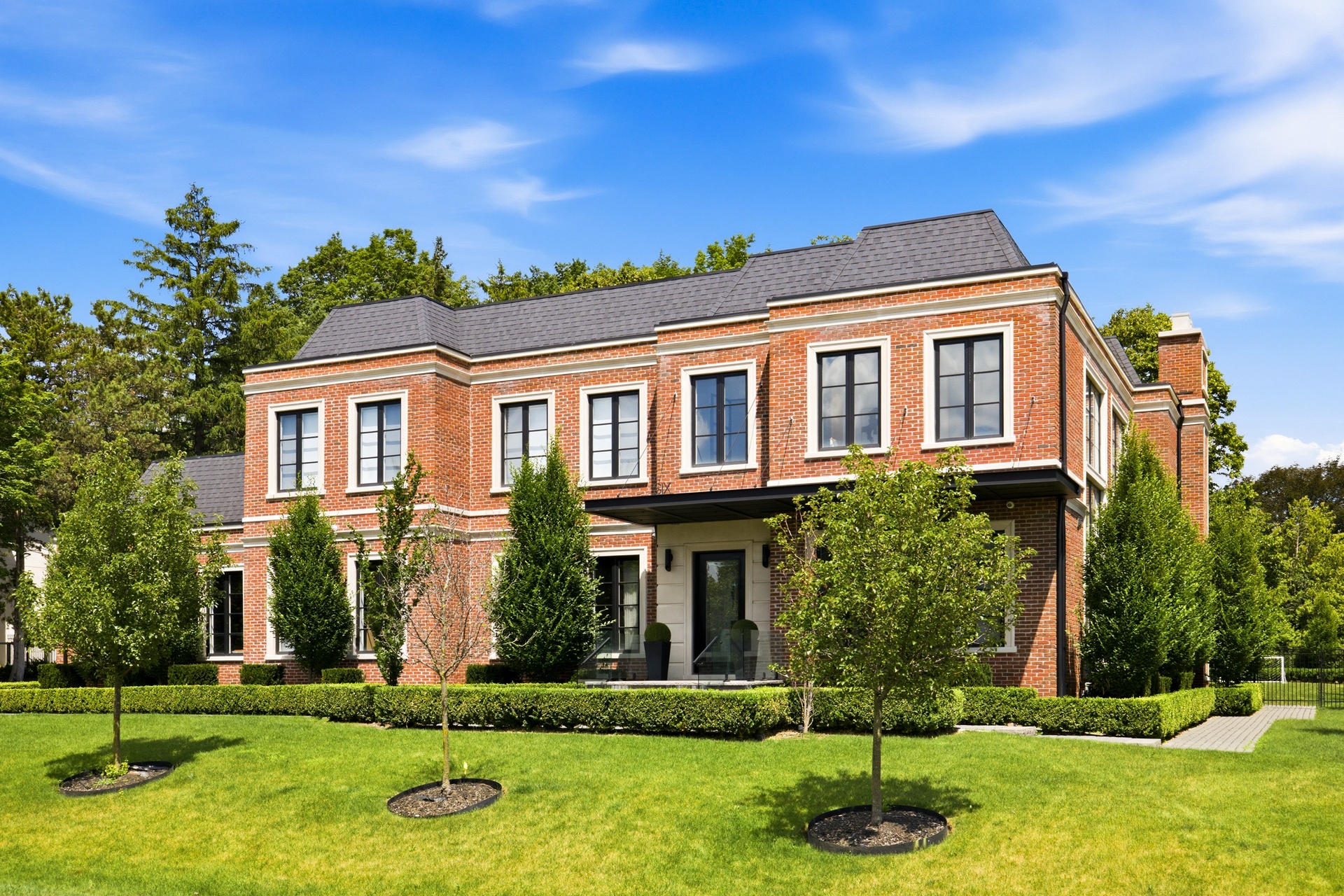 Front view of a modern Georgian luxury estate in Nobleton, Canada